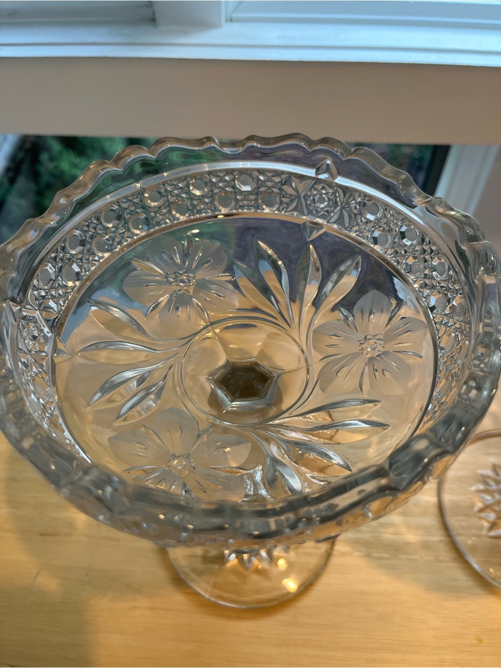 Vintage Cut Crystal Pedestal Compote Pair - Clear Glass - Picture 3 of 6